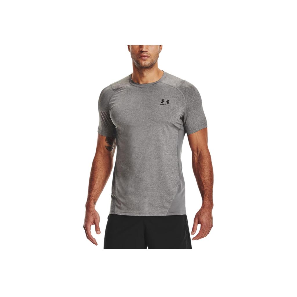 Under Armour Logo Print Solid Short Sleeve T-Shirt Men Tops Gray 1361683-090