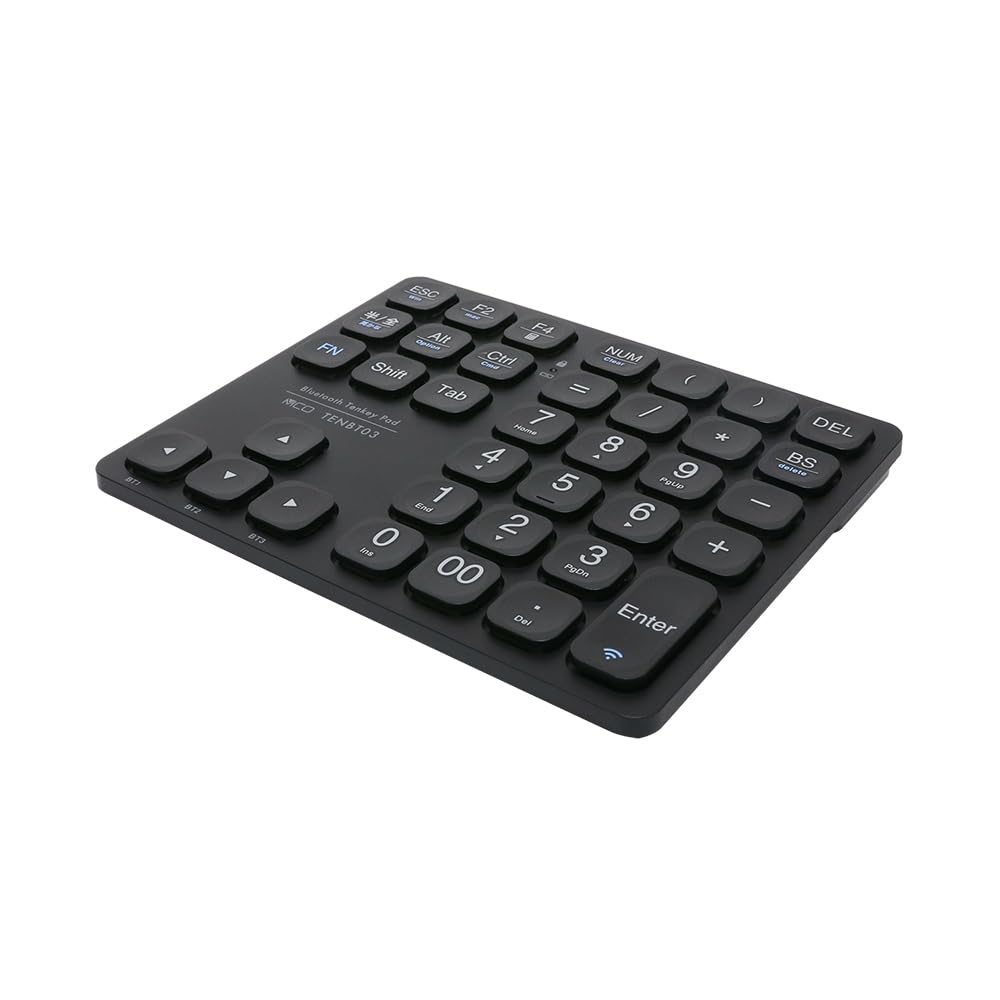TENBT03BK Bluetooth Wireless Numeric Keypad with Cross Keypad, 36 Keys for Japanese OS