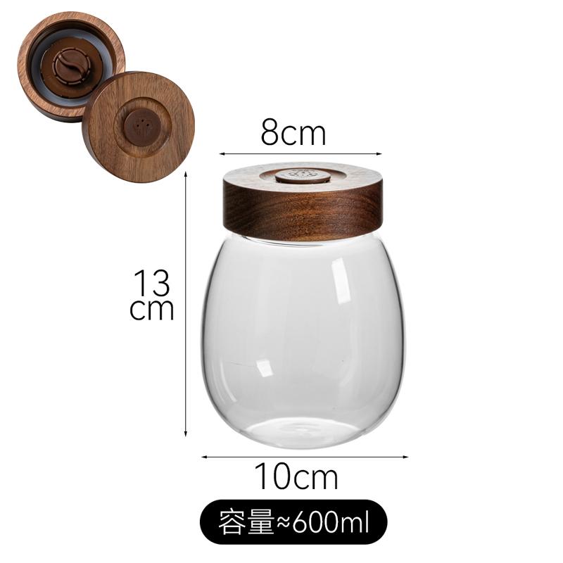 Unidirectional Exhaust Coffee Bean Can Glass Storage Jar Wooden Cover Coffee Powder Seal Pot Tea Caddy Storage Bottle Organizer