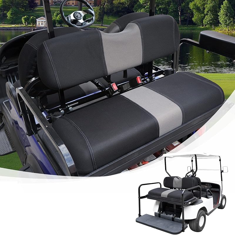 Golf Cart Front Seat Covers Fit EZGO TXT 1994-2013, Washable Breathable Air Mesh Cloth Adjustable Seat Cover for Golf Cart, Black and Gray