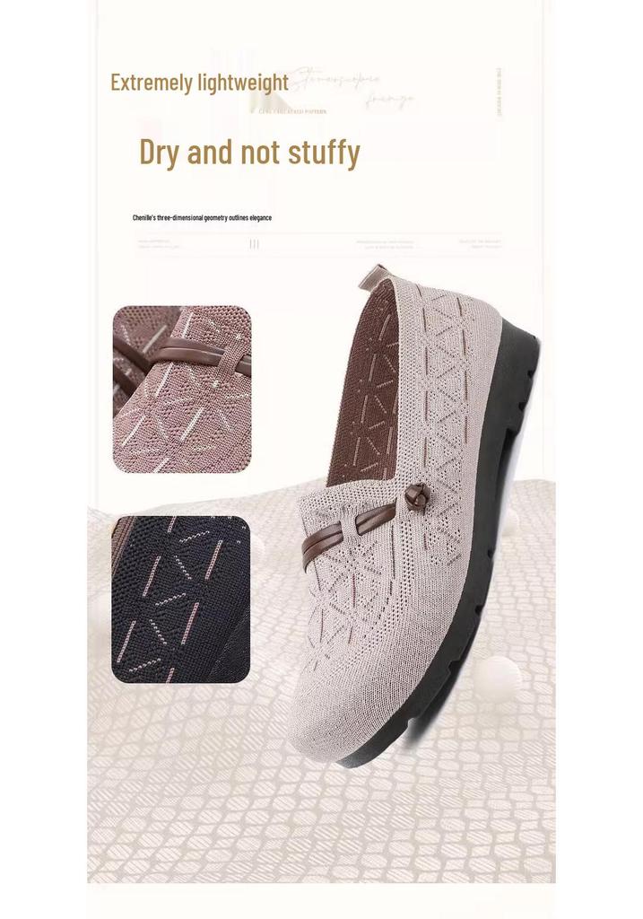 Spring/Summer 2025 Lightweight Slip-On Flyknit Flat Shoes for Middle-Aged & Elderly Women