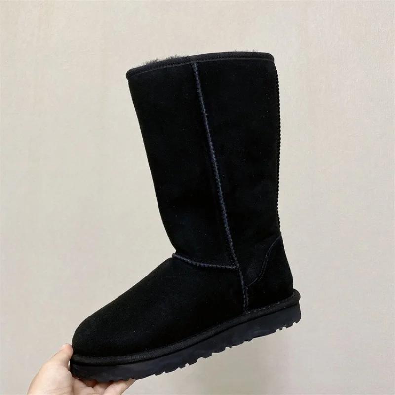 2027 New Design Women Real Sheepskin Leather Snow Boots Natural Wool Fur Lined Winter Warm Shoes Xmas Classic Casual Flat Boots