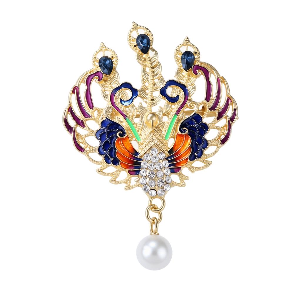 Peacock Inspired Brooch Pin with Pearl Accent Elegant Vintage Style Dress Accessory for Women Jewelry Outfit Decoration