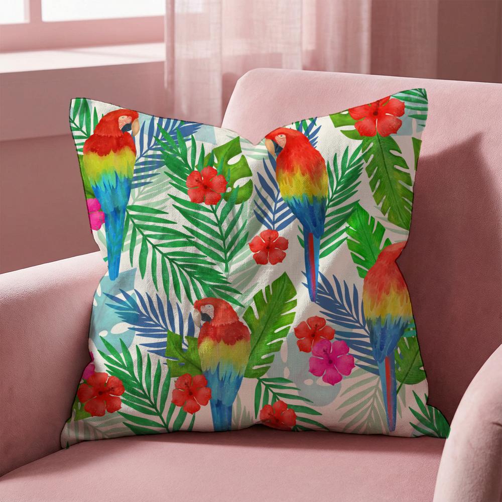 Parrots Flowers Palm Leaves Cushion Cover Multi-Scene Pillow Cover for Home & Car - Reversible, Soft & Durable for Daily Use