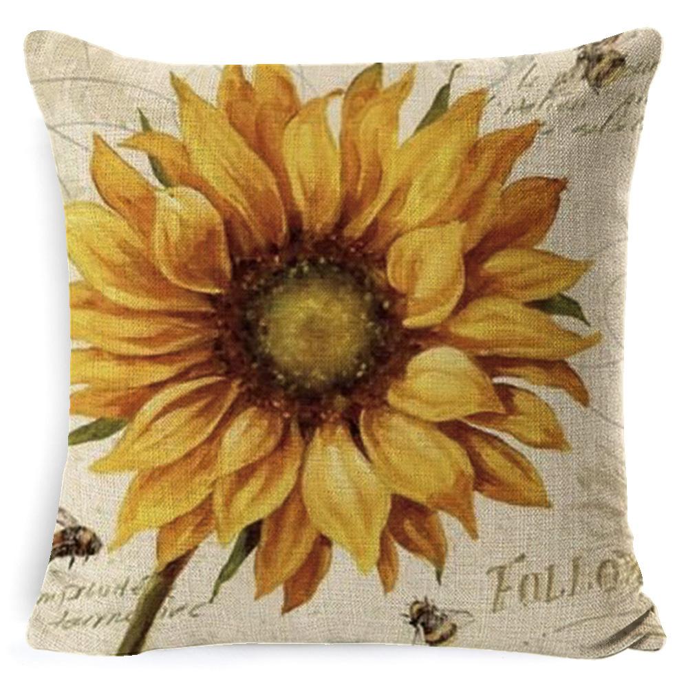 Harvest Thanksgiving Sunflower Pillow Cover Sofa Waist Support Cushion Pillow Plant Car Back Cushion Linen Material