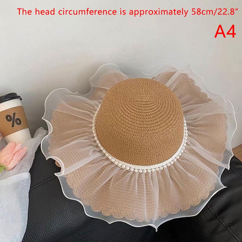 

Кружевная соломенная шляпа для женщин, летние шляпы от солнца, женская широкополая соломенная пляжная кепка, мягкая женская соломенная шляпа с кружевной бахромой, летняя кепка