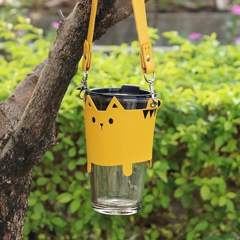 Support de Tasse en Cuir PU Design Chat Mignon pour Amoureux des Chats Porte-Tasses Portables Manchon pour Café Thé Lait Couvercle de Bouteille Porté à la Main en Extérieur