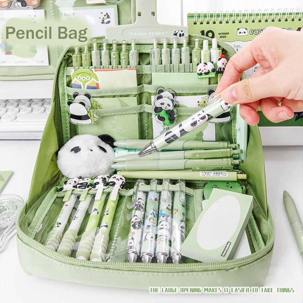 Astuccio Porta Penne Grande Capacità In Tessuto Oxford Verde – 2 Scomparti Con Cerniera E 4 Elastici, Organizer Scuola E Ufficio, Regalo Unisex