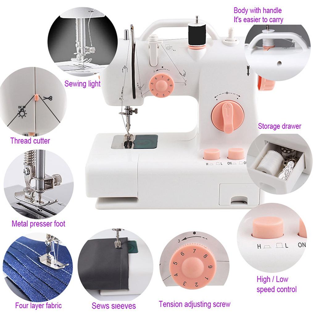 Mini Portable Sewing Machine Household Night Light Foot Pedal Straight Line Hand Table Tools Two Speeds Two Power Supply 6W
