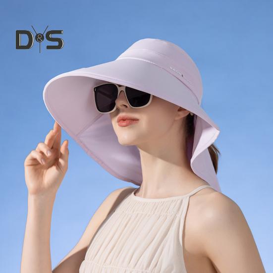 Women's Wide Brim Sun Hat Rollable UV Sun Protection Hat with Neck Flap UPF 50+ Fishing Hat with Ponytail Hole for Hiking Beach