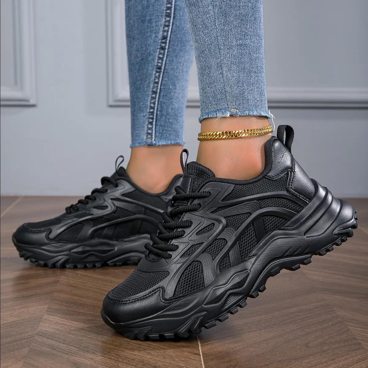 

Кроссовки Женская обувь Женская спортивная обувь Дышащая черная повседневная спортивная универсальная женская обувь на толстой подошве 41 чёрный