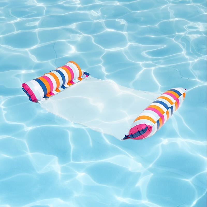 Water Hammock Swimming Mattress Inflatable Pool Deckchair with Striped Net 120x70 Cm