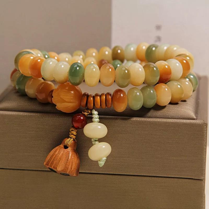 Dunhuang Lotus Bodhi Double Circle Bracelet - Playable Buddhist Prayer Beads for Men and Women