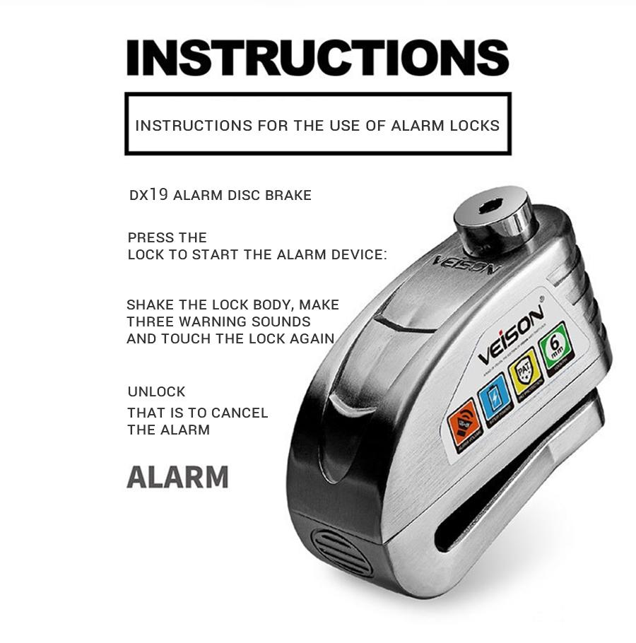 Motorcycle Alarm Lock Waterproof Bike Disc Lock Intelligent Warning 130DB Anti Theft Brake Rotor Padlock Disc Brake Locks