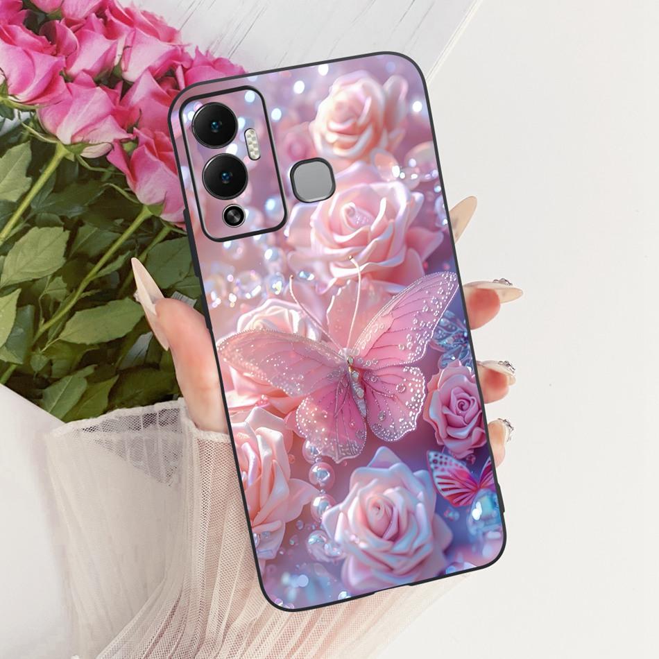 For Infinix Hot 12 Play 12i Cute Flower Butterfly Cat Painted Case For Infinix Hot12i 12Play Black Silicone Soft Phone Cases