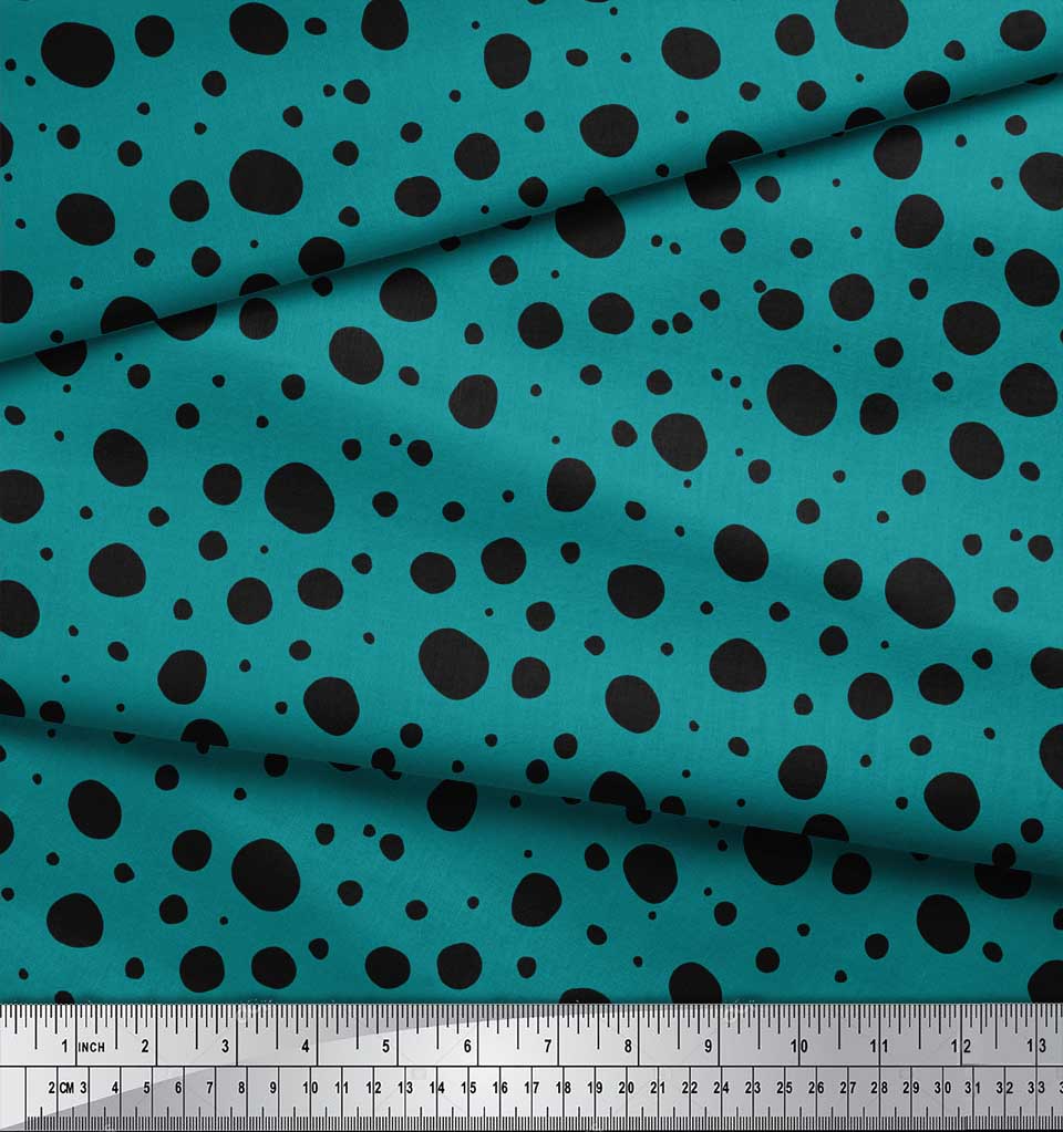 Soimoi Purple Japan Crepe Satin Fabric Black Dots Print Fabric by the Metre 42 Inch