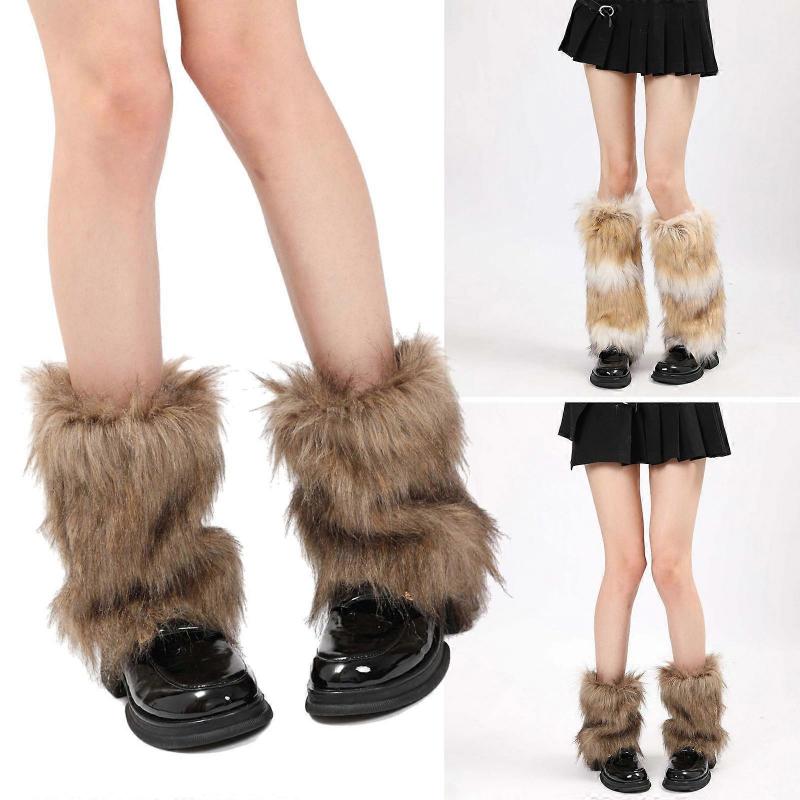 Damen Fuzzy Plüsch Stulpen Modische Warme Thermische Stiefelstulpen Überzieher für Winteroutfits und Kostümpartys Kaffeebraun 40