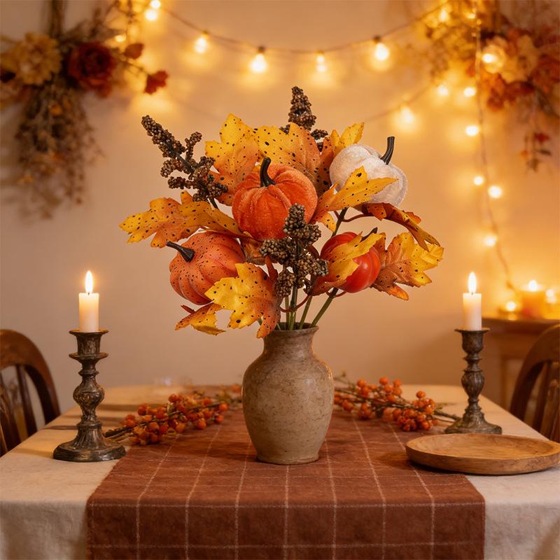 Fall Themed Artificial Flower No Maintenance Mixed Pumpkin Bouquet Halloween Decorative Flower Mixed For Commercial Window Home