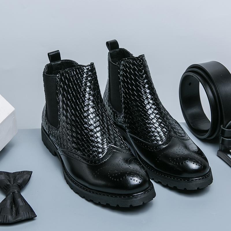 

Новые модные ботильоны до середины голени с узором из плетения, модные деловые кожаные ботинки, мужские короткие ботинки, элегантные броги 46 чёрный