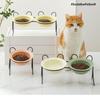 Ruhan Ceramic Double Pet Bowl with Iron Stand