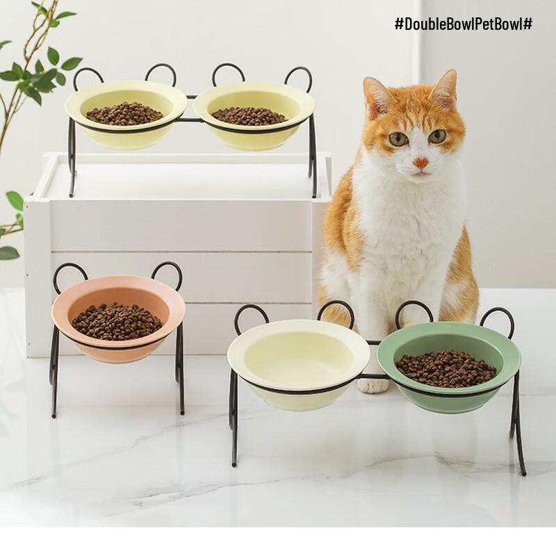 Ruhan Ceramic Double Pet Bowl with Iron Stand