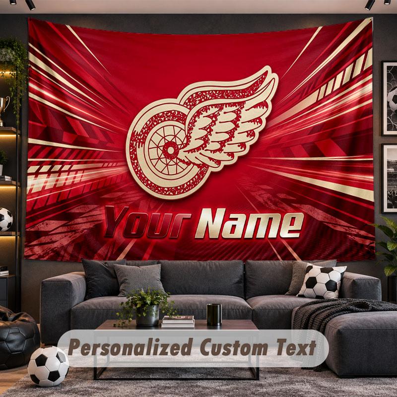 Wall Hanging Tapestry Custom NameDetroit Red Wings Pattern Personalized Printed Fabric Wall Decor