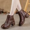 Fashion 5.5CM New Women Summer Ankle Boots Breathable Hollow Thick High Heel Casual Shoes Fashion Genuine Leather Retro Short Boots