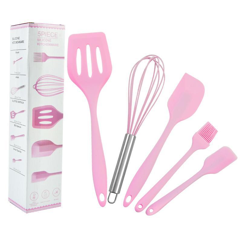 5pcs Silicone High-temperature Resistant Kitchen Baking Scraper Oil Brush Egg Beater Food Clip Baking Tool