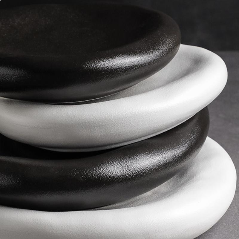 Creative Dessert Plate, Black and White Frosted Ceramic Plate, Irregular Tableware, Oval Shaped Plate, Sashimi Dish, Kitchenware