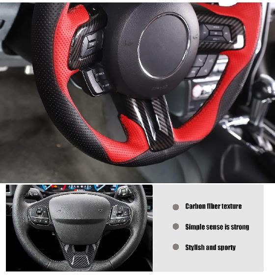 RT-TCZ Carbon Fiber Steering Wheel Decoration Interior Trim Kit Accessories for 2015-2022 Ford Mustang