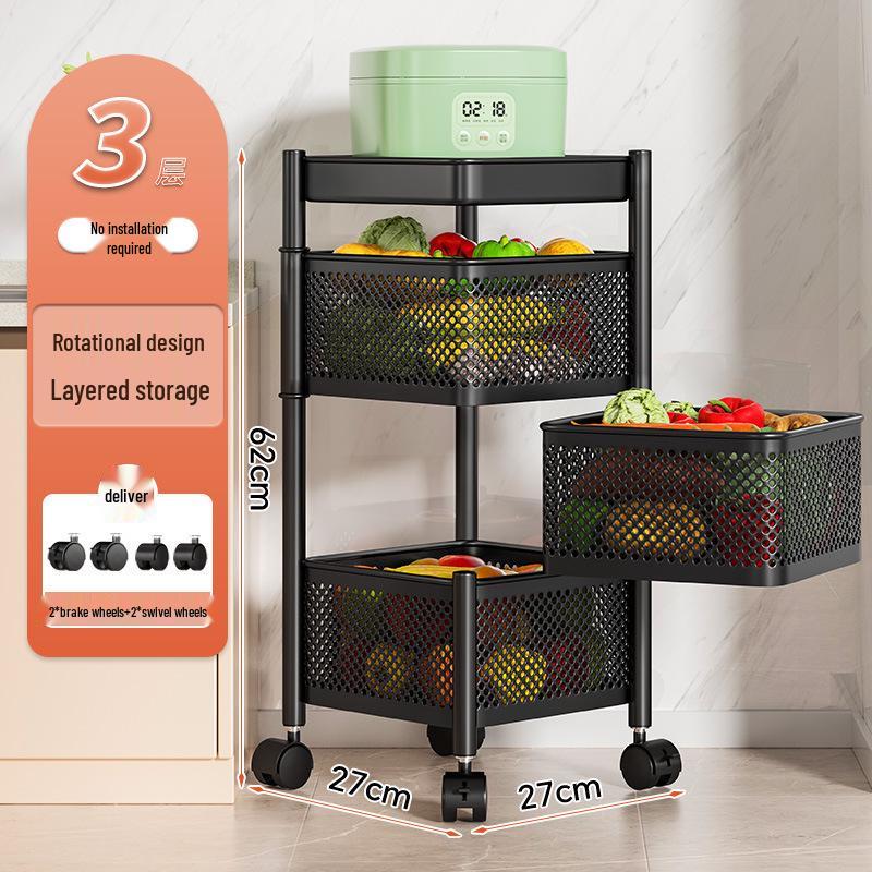 Drehbarer Multifunktionaler Küchenwagen mit Rädern - Bodenstehendes Mehrschichtiges Lagerregal für Snacks, Obst und Gemüse