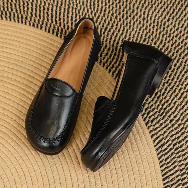Spring and Autumn New Shallow Mouth Mother Shoes Sheepskin Soft Sole Flat Bottom Non-slip Women's Shoes Beef Tendon Sole Non-slip Medium Single Shoes