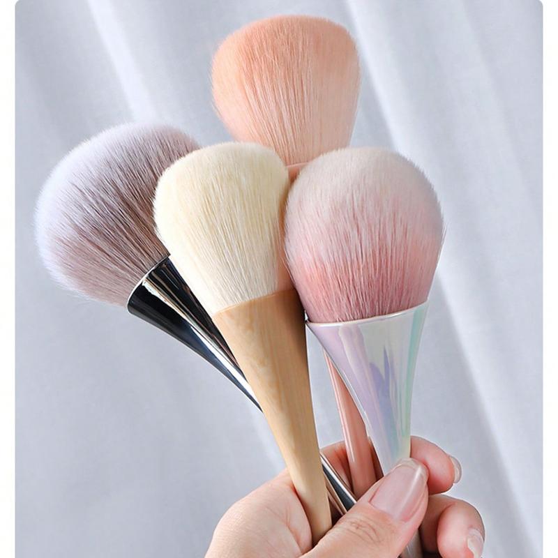 1pc Japanese Shape Nail Powder Brush with Iridescent Color Handle, Soft Bristle Makeup Blush Powder Brush