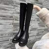 2024 Fall/Winter Women's Real Leather Elastic Knight Boots - Thick-Soled, Small-Sized, Knee-High