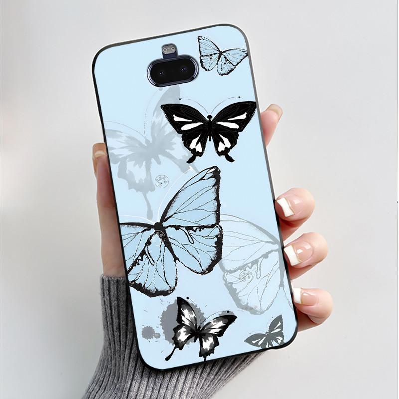 Case For Sony Xperia 20/Xperia 8/SOV42/Xperia 8 Lite Phone Case Luxury Fashion Butterfly Flowers Black Silicone Soft Back Cover