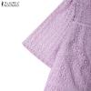 ZANZEA Women Turtleneck Casual Mesh Splice Summer Short Sleeve Dress