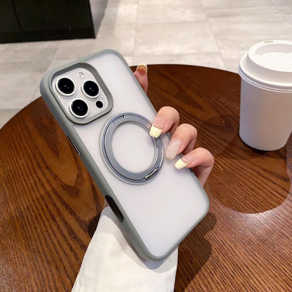 360 Rotating Magnetic Suction Bracket Is Suitable for iPhone16 Mobile Phone Case Matte Anti-drop Apple 15ProMax Protective Case.