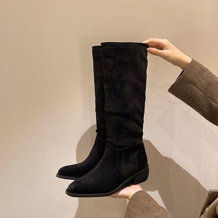 Herbst 2025: Neue Retro-Stiefel für Damen, plissierte Western-Cowboystiefel mit dickem Absatz, Ritterstiefel mit dickem Absatz