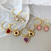 Retro Ruby and Diamond Heart Jewelry Set: Earrings, Ring, Necklace
