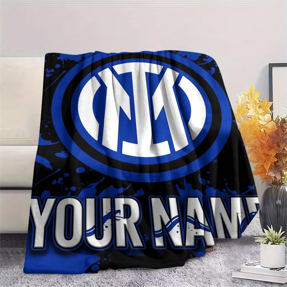 1PC Custom Name Inter Milan Patterned Flannel Blanket Suitable For All Seasons for Home Decor Warmth and Comfort Gifts Holiday Present