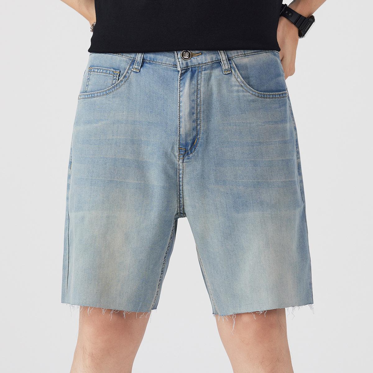 Dmo Summer Ultra-thin Tencel Soft Denim Quarter Shorts Men s Loose Straight Casual Elastic Versatile Trendy Shorts 29