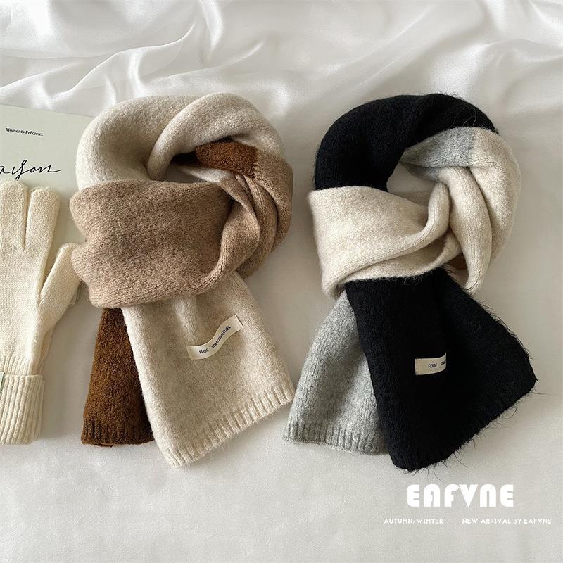 Contrast Color Scarf for Women Autumn and Winter Korean Version Cute Student Warm Knitted Knitted Matching Color Matching Decorative Scarf