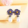 Needle French Light Luxury Fairy Purple Flower Pearl Full Diamond Earrings Retro Temperament Zircon Earrings Earrings
