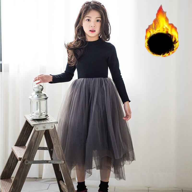 

Осенне-зимнее платье с длинным рукавом для девочек, детская пышная юбка из фатина, одежда для детей среднего и старшего возраста, сценическое платье принцессы 100