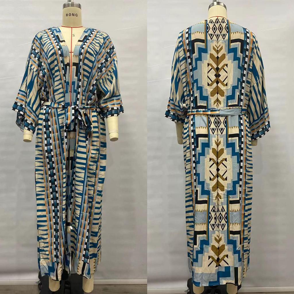 Viskose-Print Urlaubskimono-Cardigan: Long Beach Cover-Up mit Sonnenschutz