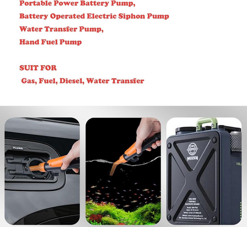 Upgrade Portable Power Battery Pump, Battery Operated Electric Siphon Pump, Gas Pump for Gas Can, Extended Hose Fuel Transfer Pump, Hand Fuel Pump