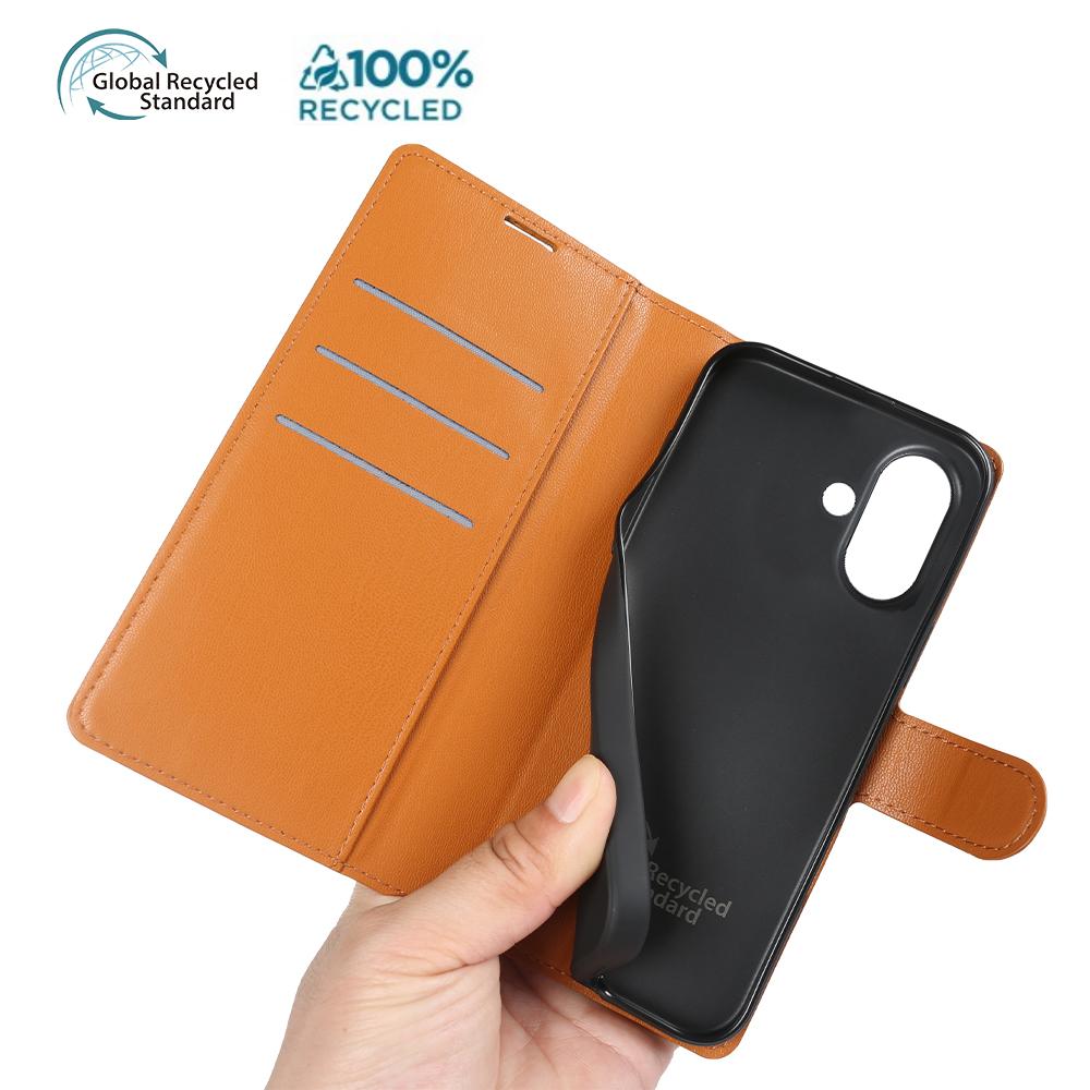 For iPhone 16 Stand Case Biobased Eco-Friendly RPET RPVB Slim Phone Cover with Wallet