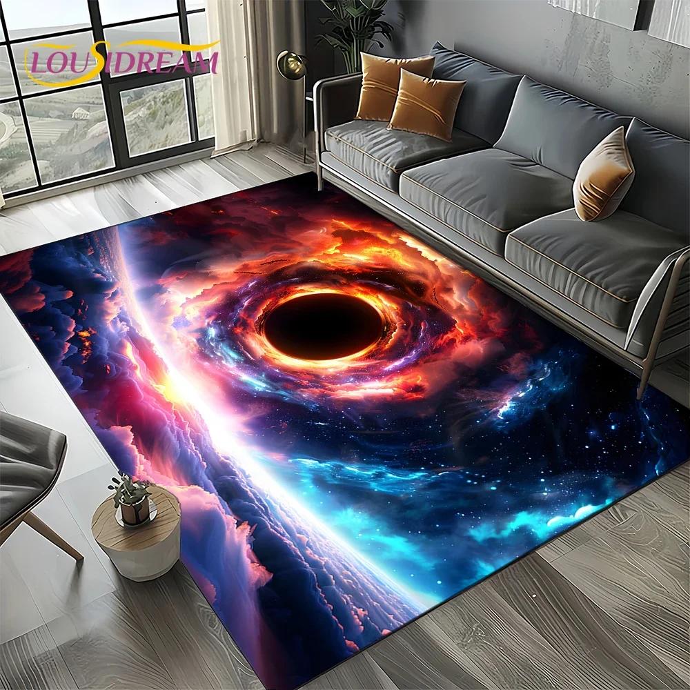 Milky Way Universe Space Stars Black Hole Galaxy Earth Carpet Rug for Living Room Bedroom Sofa Decoration,Non-slip Floor Mat