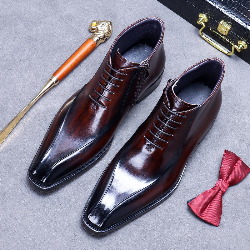 

Ботинки Martin из натуральной кожи British Zipper Boots - модные формальные короткие сапоги с острым носком и высоким берцем 40 кофейный