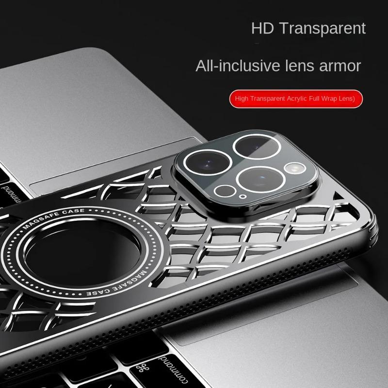 For Magsafe Aluminum Alloy Heat Dissipation Shockproof Case For iPhone 16Pro Max 16 15 14 13 12 Pro Back Plate Magnetic Wireless Charging Cover